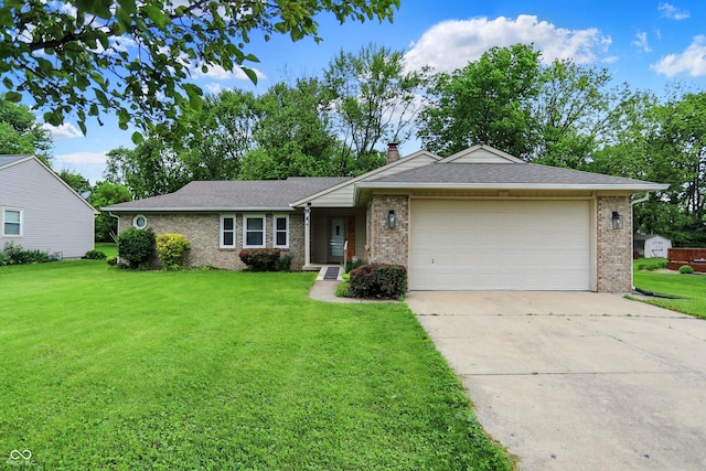 9002 Walton St, Indianapolis, IN 46231 - single story home with brick siding, a garage, concrete driveway, a front yard, and a chimney