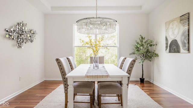 734 Richland Way, Westfield, IN 46074 - dining space featuring a chandelier, a raised ceiling, and wood finished floors