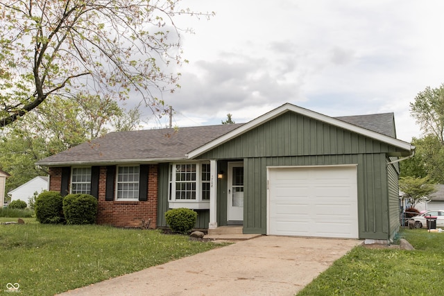 1708 Mason Dixon Dr S, West Lafayette, IN 47906 - ranch-style home with a shingled roof, a front lawn, an attached garage, and brick siding