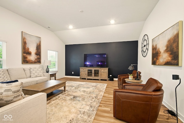 19257 Red Willow Ln, Noblesville, IN 46062 - living area with vaulted ceiling, baseboards, light wood-type flooring, plenty of natural light, and recessed lighting