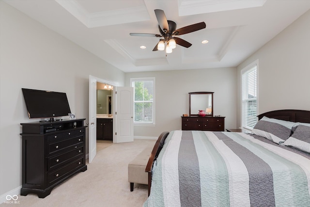 6337 Ederline Ln, Noblesville, IN 46062 - bedroom with light carpet, crown molding, a ceiling fan, baseboards, and recessed lighting