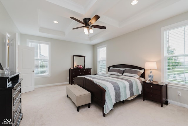 6337 Ederline Ln, Noblesville, IN 46062 - bedroom featuring light colored carpet, coffered ceiling, crown molding, baseboards, and beamed ceiling