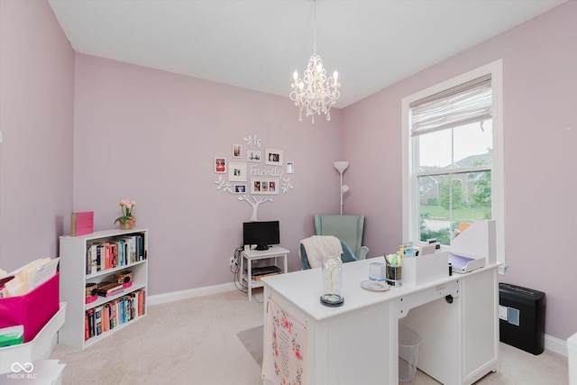 6337 Ederline Ln, Noblesville, IN 46062 - office with light carpet, a chandelier, and baseboards