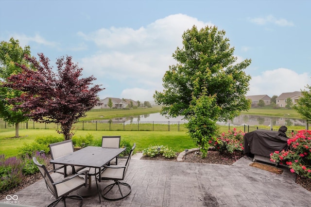 6337 Ederline Ln, Noblesville, IN 46062 - view of patio / terrace featuring a water view, outdoor dining space, and a grill