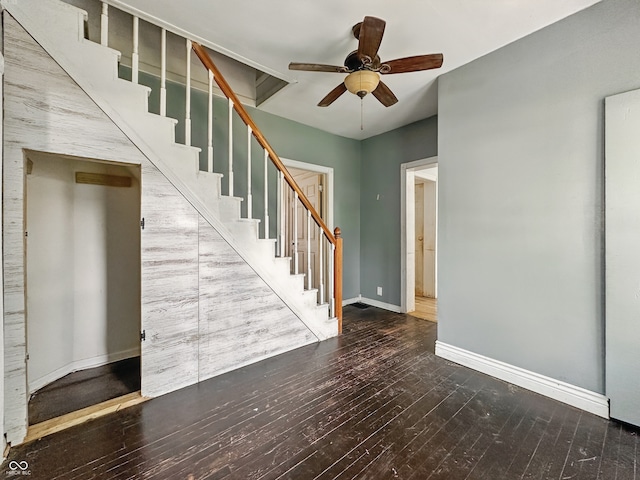 145 S 7th Ave, Beech Grove, IN 46107 - stairway featuring baseboards, wood-type flooring, and a ceiling fan