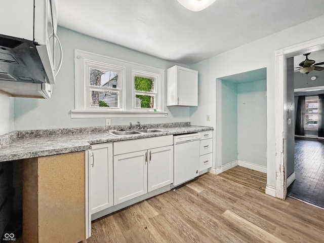 145 S 7th Ave, Beech Grove, IN 46107 - kitchen with white appliances, light wood-type flooring, healthy amount of natural light, and white cabinetry