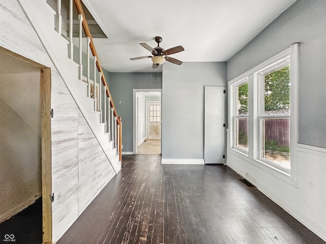 145 S 7th Ave, Beech Grove, IN 46107 - foyer entrance with stairway, hardwood / wood-style floors, plenty of natural light, and a ceiling fan