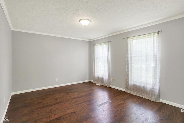 6838 Five Points Rd, Indianapolis, IN 46259 - unfurnished room with a textured ceiling, dark wood finished floors, crown molding, and baseboards