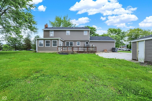 6838 Five Points Rd, Indianapolis, IN 46259 - back of property with a chimney, a deck, and a lawn