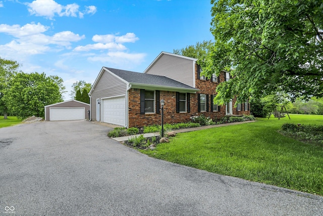 6838 Five Points Rd, Indianapolis, IN 46259 - view of front facade featuring a front lawn, brick siding, a garage, and roof with shingles
