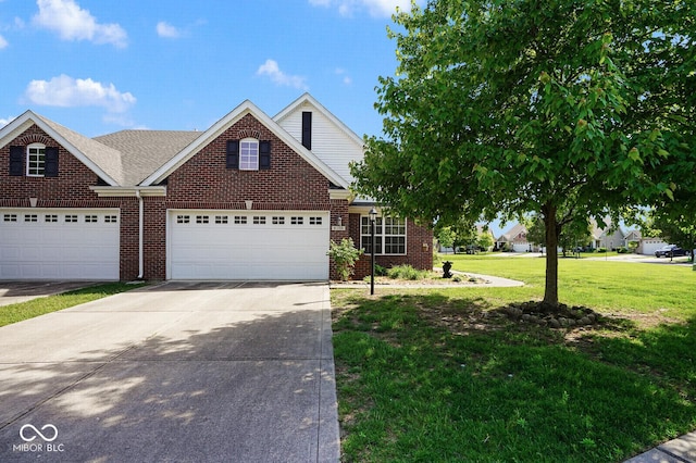 6105 Franklin Villas Way, Indianapolis, IN 46237 - traditional home featuring concrete driveway, a front lawn, a garage, and brick siding