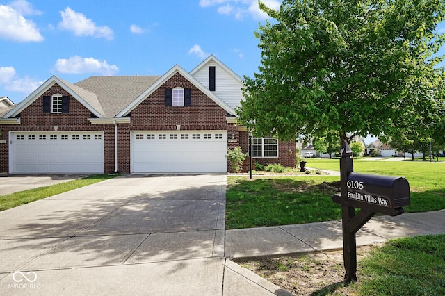 6105 Franklin Villas Way, Indianapolis, IN 46237 - traditional-style home with concrete driveway, a front lawn, and brick siding