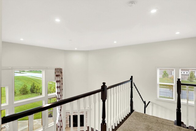 7046 Allegiance Ct, Indianapolis, IN 46259 - corridor featuring an upstairs landing and recessed lighting