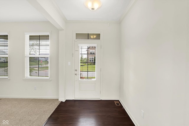 7046 Allegiance Ct, Indianapolis, IN 46259 - entrance foyer featuring baseboards, crown molding, and dark wood-style floors