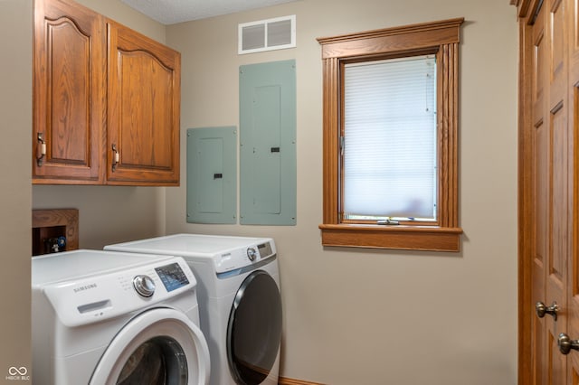 2411 N County Road 500 W, Muncie, IN 47304 - washroom with electric panel, washing machine and clothes dryer, and cabinet space