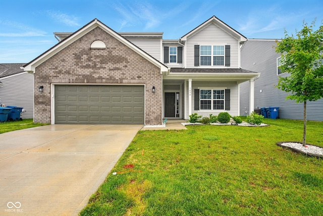 1454 Silver Pine Ln, Sheridan, IN 46069 - view of front of property with concrete driveway, an attached garage, a front yard, and brick siding