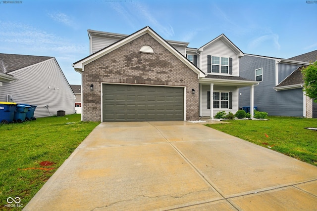 1454 Silver Pine Ln, Sheridan, IN 46069 - traditional-style home with a front lawn, a garage, and brick siding
