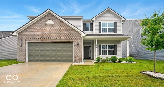 1454 Silver Pine Ln, Sheridan, IN 46069 - view of front facade with driveway, a front lawn, a garage, and brick siding
