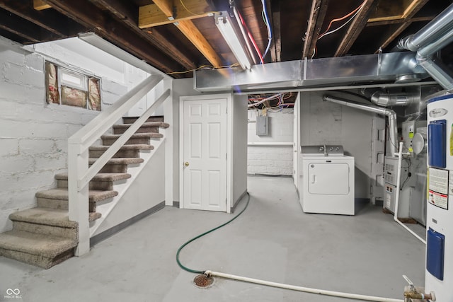 1720 Woodlawn Ave, Indianapolis, IN 46203 - unfinished below grade area featuring stairs, electric panel, and washer and clothes dryer