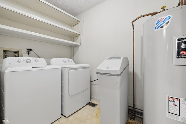 1826 Shorter Dr, Indianapolis, IN 46214 - laundry room with water heater, washer and dryer, and a textured ceiling