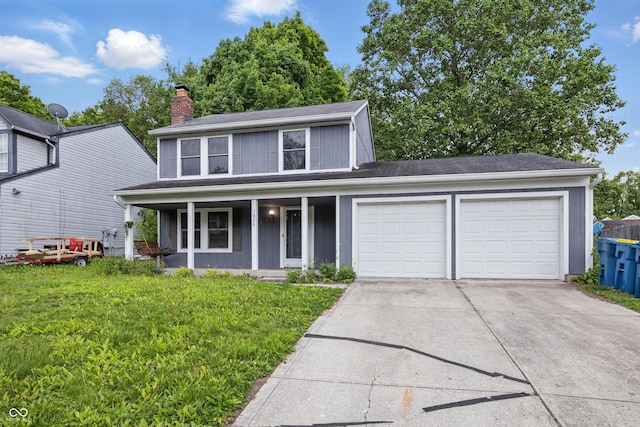 1826 Shorter Dr, Indianapolis, IN 46214 - traditional home featuring an attached garage, driveway, covered porch, and a front lawn