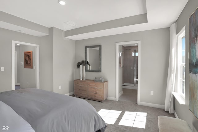 6702 Halsey St, Zionsville, IN 46077 - bedroom featuring multiple windows, baseboards, recessed lighting, light colored carpet, and ensuite bath