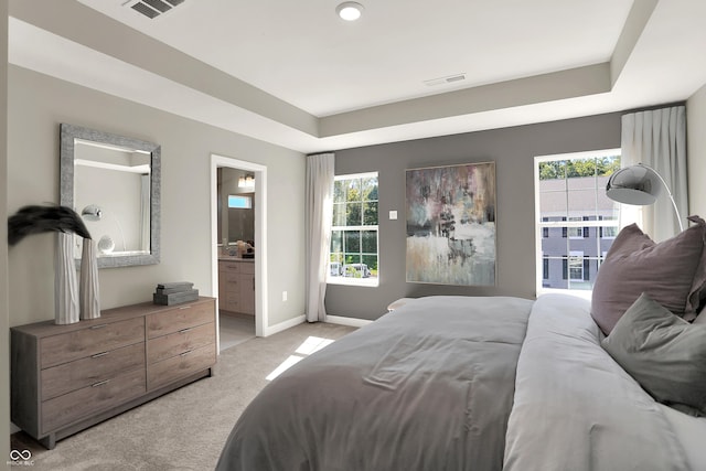 6702 Halsey St, Zionsville, IN 46077 - bedroom featuring light colored carpet, multiple windows, a raised ceiling, and baseboards
