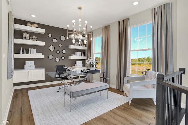 6702 Halsey St, Zionsville, IN 46077 - office with wood finished floors, a chandelier, baseboards, and recessed lighting