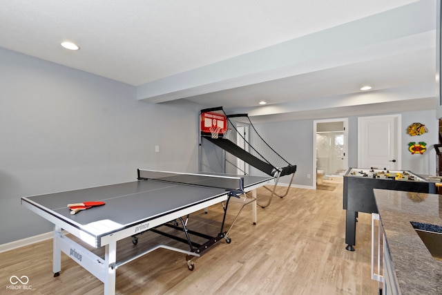 13485 Mancroft Dr, Fishers, IN 46037 - game room with light wood-type flooring, baseboards, and recessed lighting