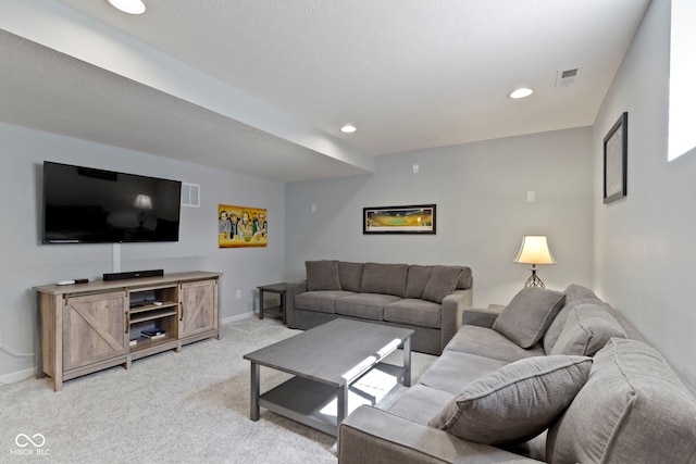 13485 Mancroft Dr, Fishers, IN 46037 - living room with light carpet, baseboards, and recessed lighting