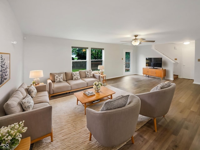 15110 Fawn Hollow Ln, Noblesville, IN 46060 - living area with wood finished floors and ceiling fan