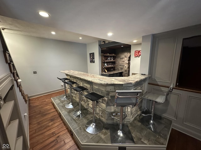2034 Dubois Rd, Spencer, IN 47460 - indoor bar featuring dark wood-style floors, recessed lighting, and baseboards