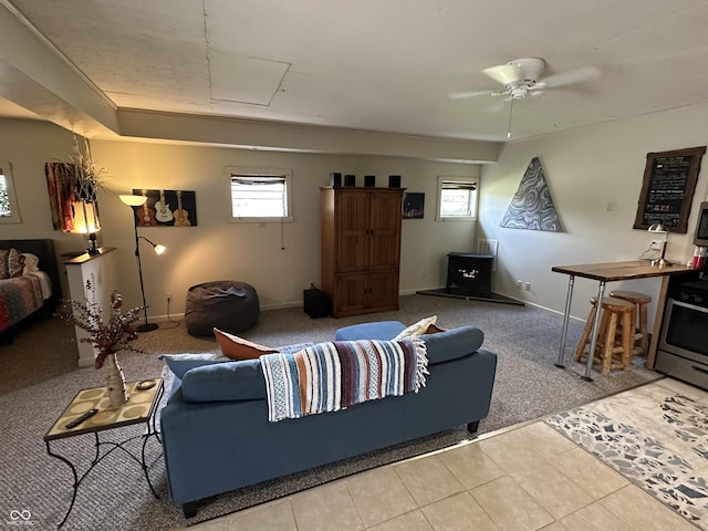2034 Dubois Rd, Spencer, IN 47460 - living area with plenty of natural light, a ceiling fan, tile patterned floors, and baseboards
