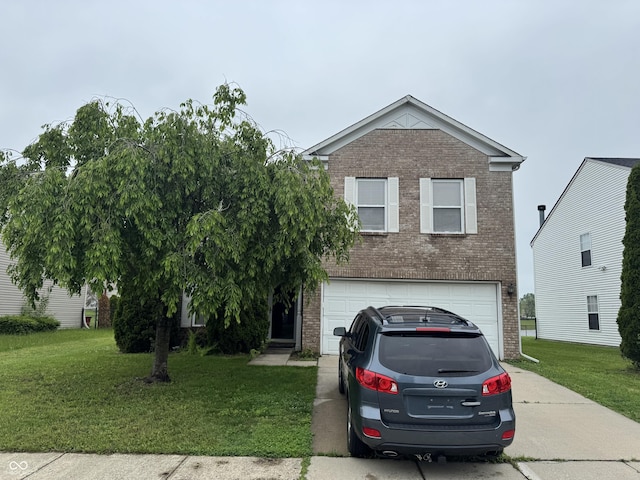 5502 Floating Leaf Dr, Indianapolis, IN 46237 - view of front of property with brick siding, driveway, a garage, and a front yard