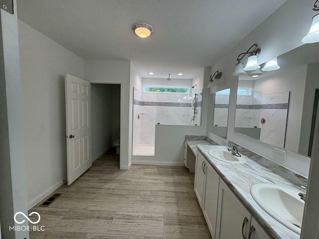 844 Ben Franklin St, Cloverdale, IN 46120 - full bathroom with double vanity, walk in shower, toilet, and baseboards