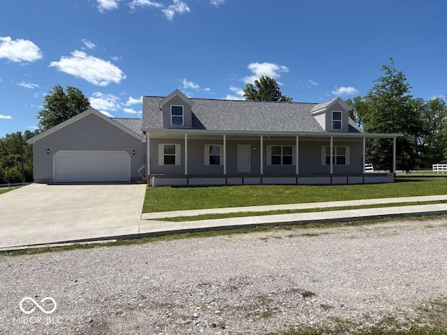 844 Ben Franklin St, Cloverdale, IN 46120 - view of front of house featuring covered porch, concrete driveway, an attached garage, and a front yard