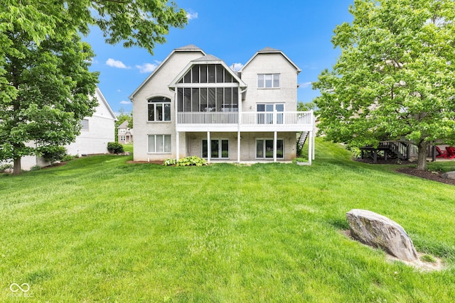 6610 Royal Oakland Dr, Indianapolis, IN 46236 - back of house featuring a sunroom, stairway, a yard, and a deck