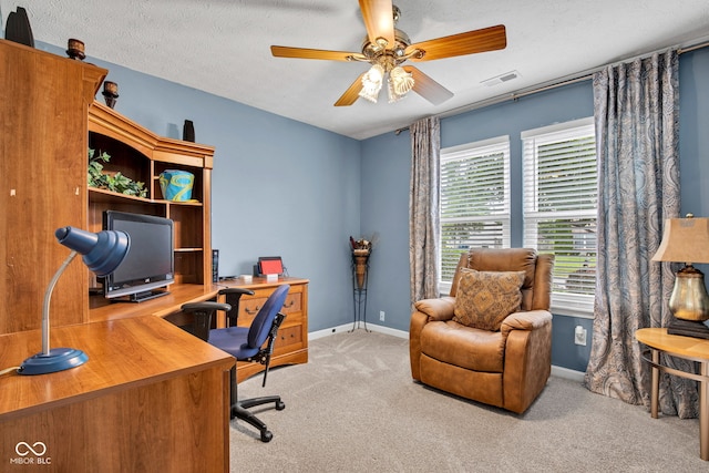 2163 Bradford Trace Blvd, Indianapolis, IN 46229 - carpeted home office with a ceiling fan and a textured ceiling