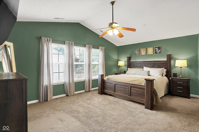 7312 Drum Castle Ct, Indianapolis, IN 46259 - bedroom with lofted ceiling, carpet flooring, baseboards, and a ceiling fan