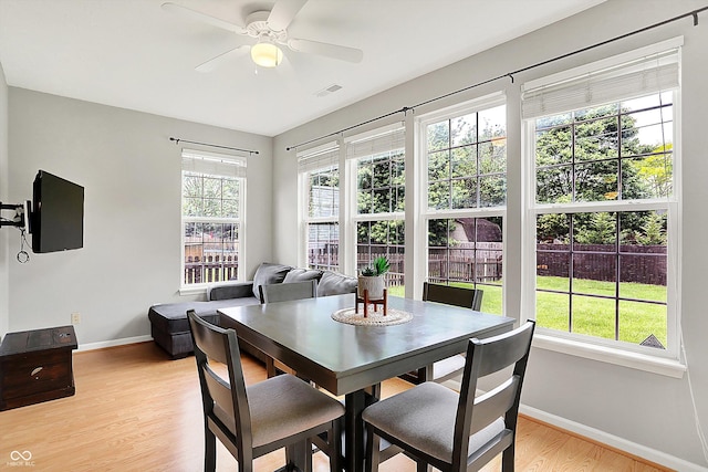 7312 Drum Castle Ct, Indianapolis, IN 46259 - dining room featuring baseboards, light wood-style floors, and ceiling fan