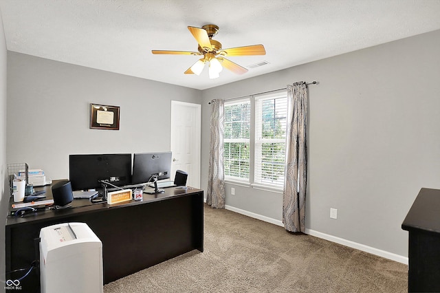 7312 Drum Castle Ct, Indianapolis, IN 46259 - office area featuring ceiling fan, baseboards, and light colored carpet