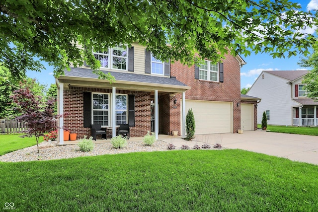 7312 Drum Castle Ct, Indianapolis, IN 46259 - traditional-style house with driveway, a porch, brick siding, and an attached garage