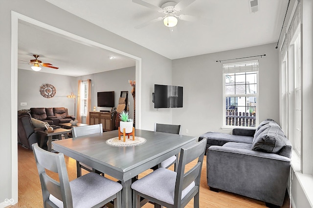 7312 Drum Castle Ct, Indianapolis, IN 46259 - dining room featuring a ceiling fan and light wood-style floors