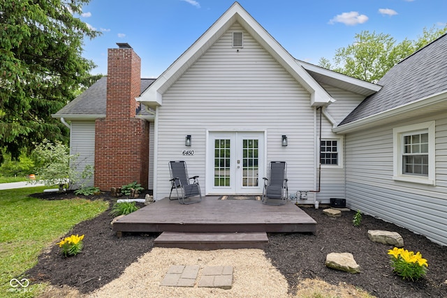 6450 N State Road 75, North Salem, IN 46165 - rear view of property with french doors, a wooden deck, and roof with shingles