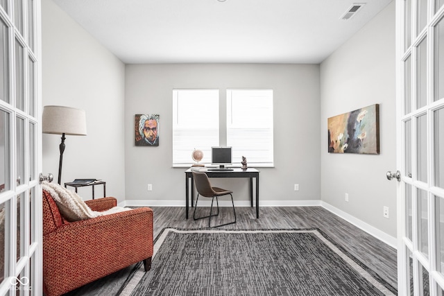 11588 Brooks Farm Blvd, Noblesville, IN 46060 - home office with french doors and dark wood-style floors