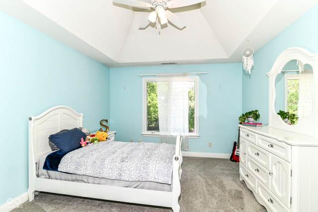 13909 Waterway Blvd, Fishers, IN 46040 - bedroom with carpet flooring, baseboards, a ceiling fan, and vaulted ceiling