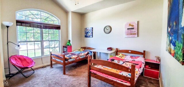 6110 Pelican Ln, Columbus, IN 47201 - carpeted bedroom featuring multiple windows, vaulted ceiling, and baseboards