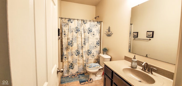 6110 Pelican Ln, Columbus, IN 47201 - bathroom with vanity, toilet, tile patterned floors, and shower / tub combo