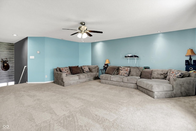 9001 Harrison Run Ct, Indianapolis, IN 46256 - carpeted living area with a ceiling fan, baseboards, and recessed lighting