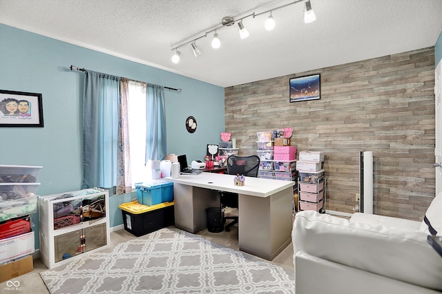 9001 Harrison Run Ct, Indianapolis, IN 46256 - home office with an accent wall, wooden walls, and a textured ceiling